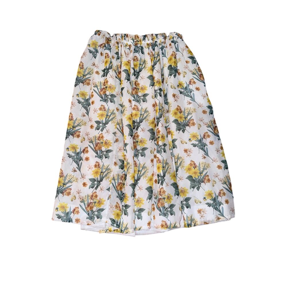 Handmade maxi skirt yellow floral fully lined sheer layer pockets cottagecore